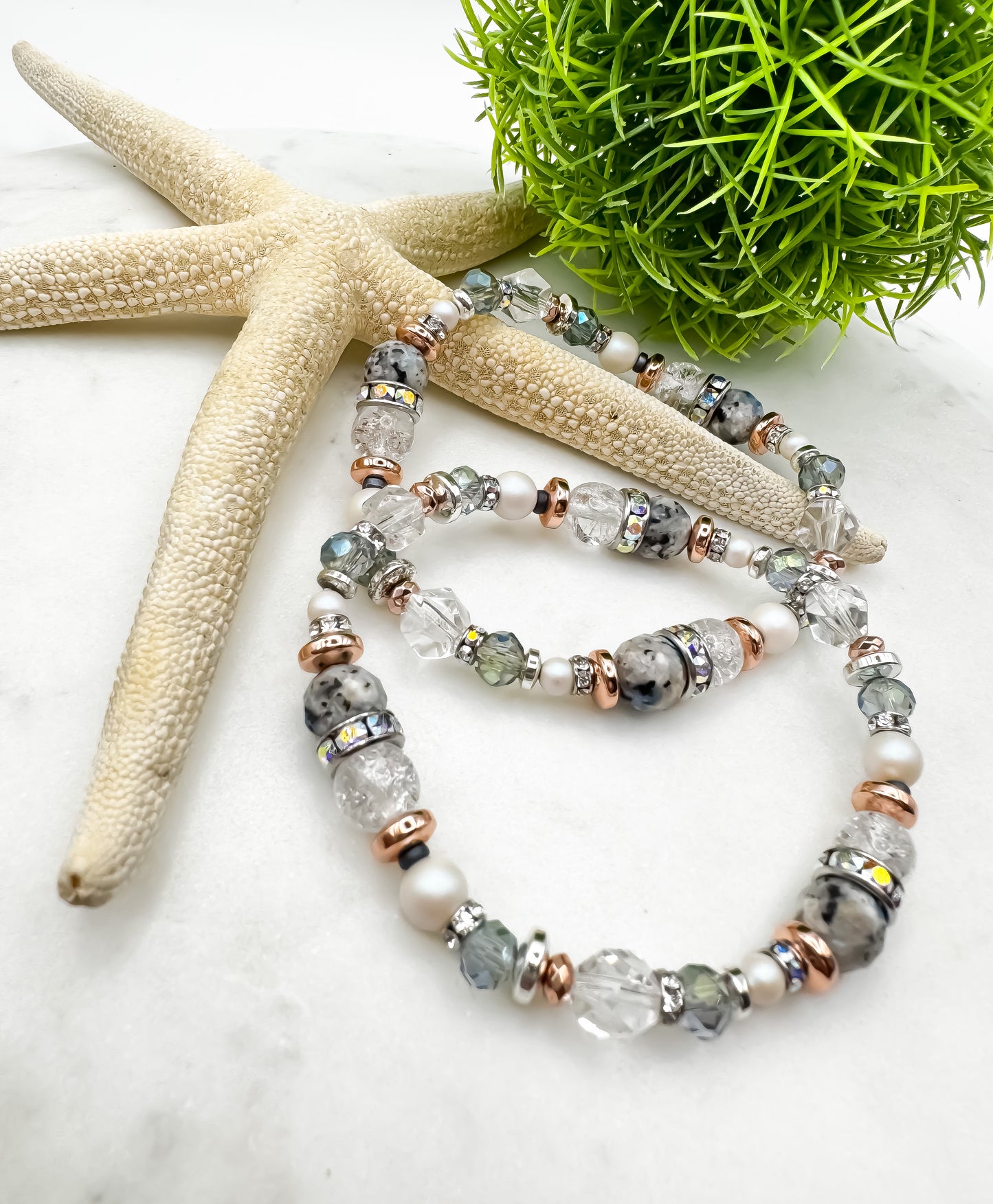 Starlit Whisper | K2 Jasper & Swarovski Pearl Bracelet