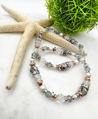 Starlit Whisper | K2 Jasper & Swarovski Pearl Bracelet