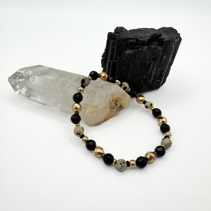 Sacred Flow | Dalmatian Jasper, Black Onyx & Hematite Bracelet | Grounding, Joy & Clarity
