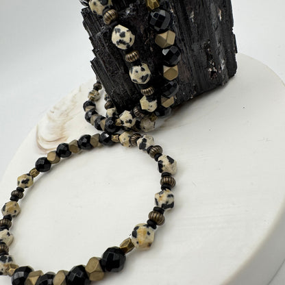 Parallel Path | Dalmatian Jasper & Black Onyx Bracelet | Grounding, Joy & Resilience