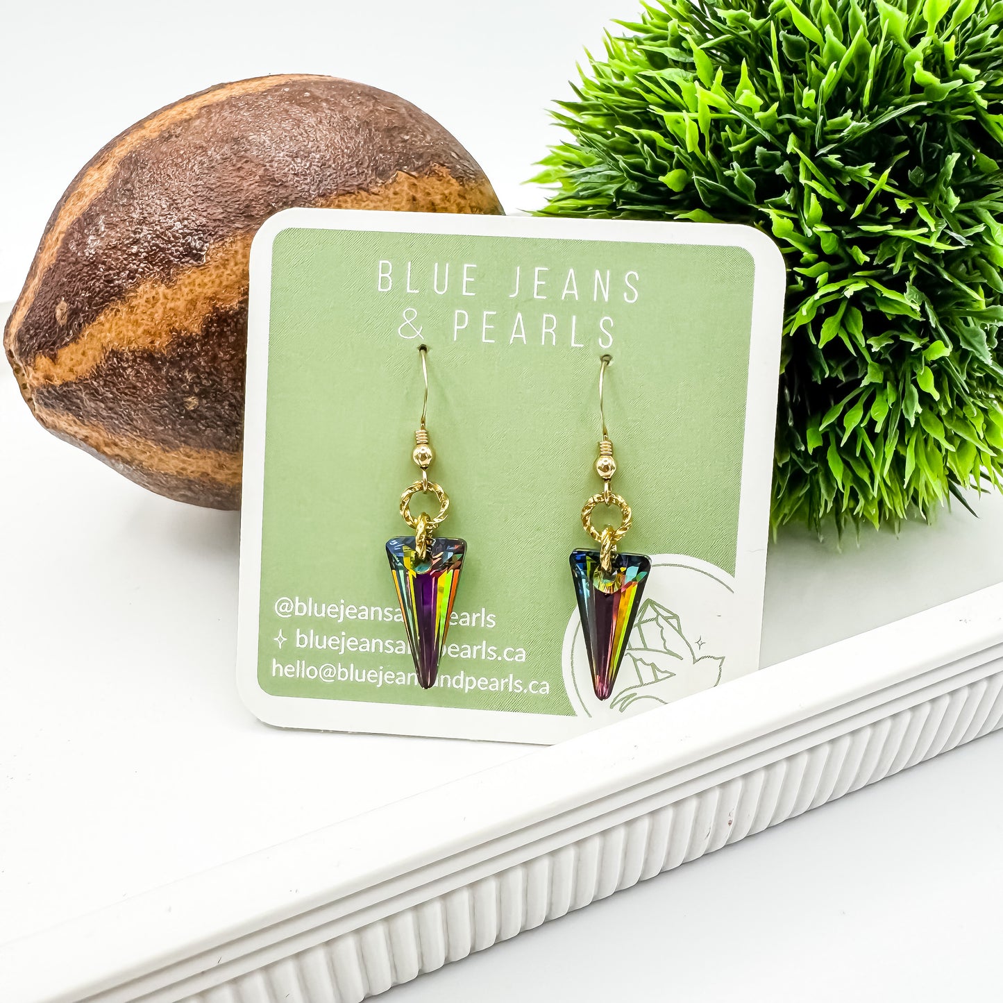 Rainbow Prism Swarovski Spike Earrings | 14kt Gold