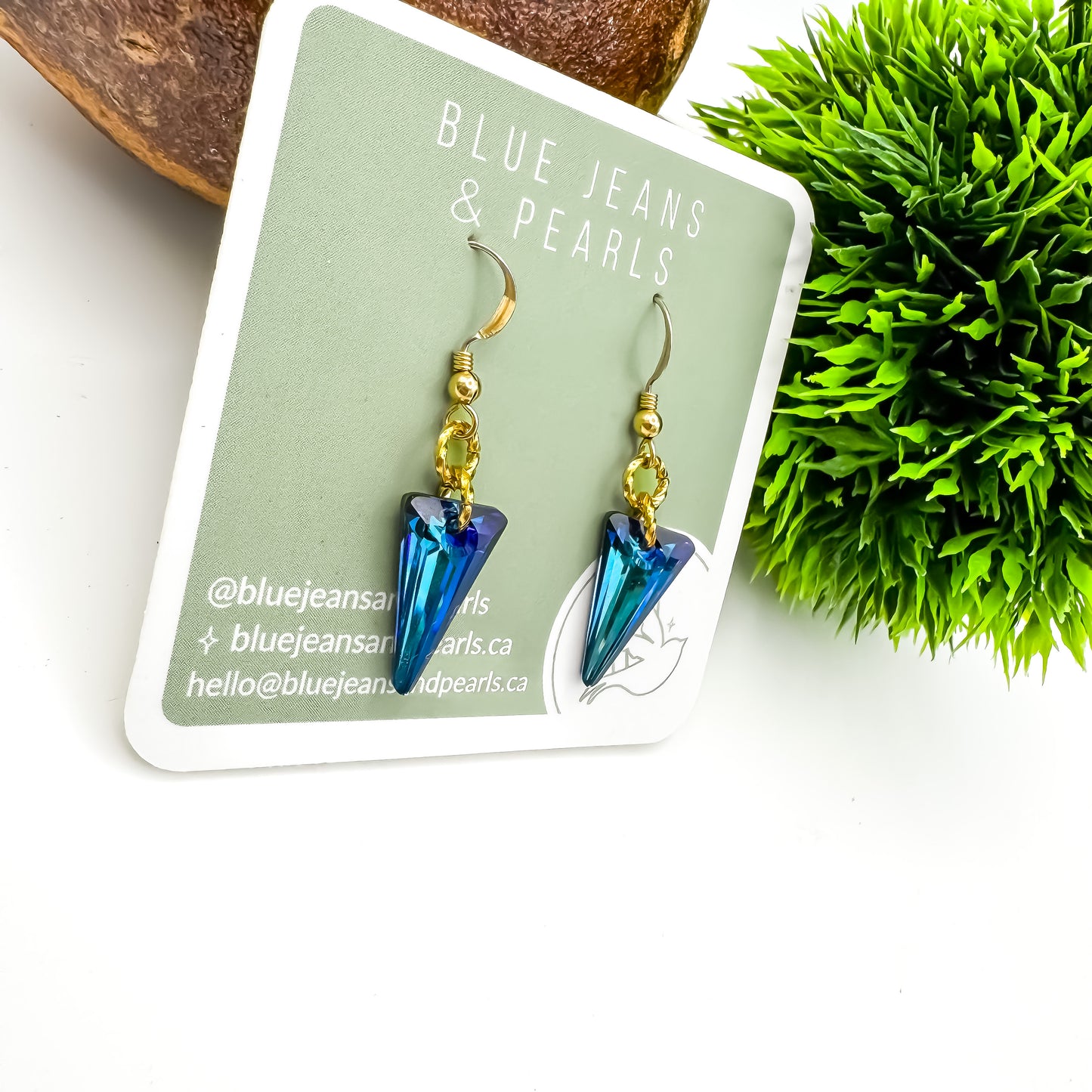 Bermuda Blue Swarovski Spike Earrings | 14kt Gold