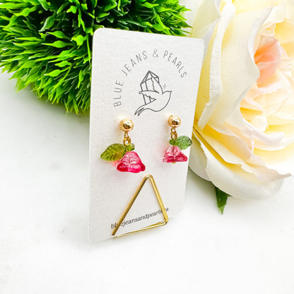 Forever Flowers Earrings with 14K Gold Posts (Roses are Red)