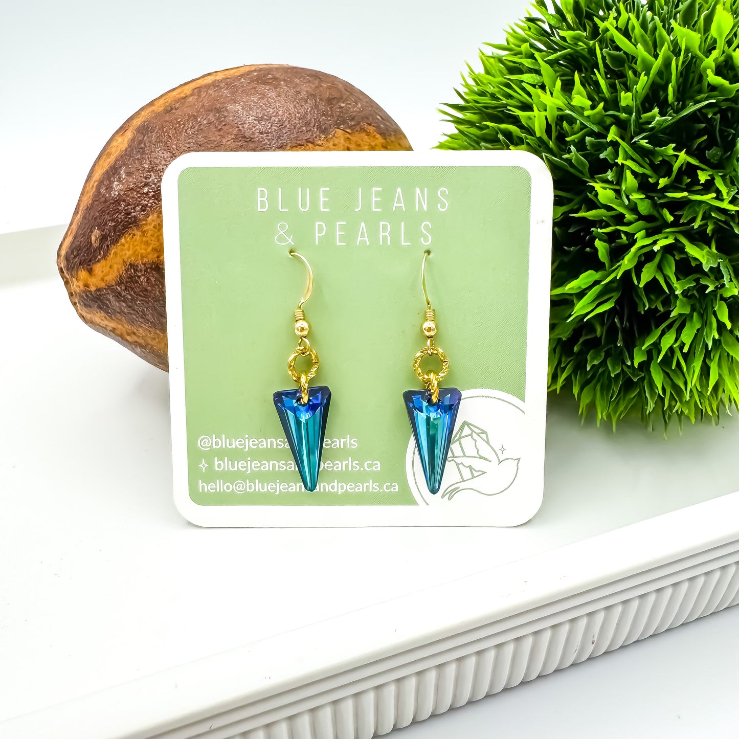 Bermuda Blue Swarovski Spike Earrings | 14kt Gold
