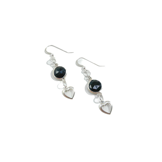 Black Onyx Heart Earrings (Silver)