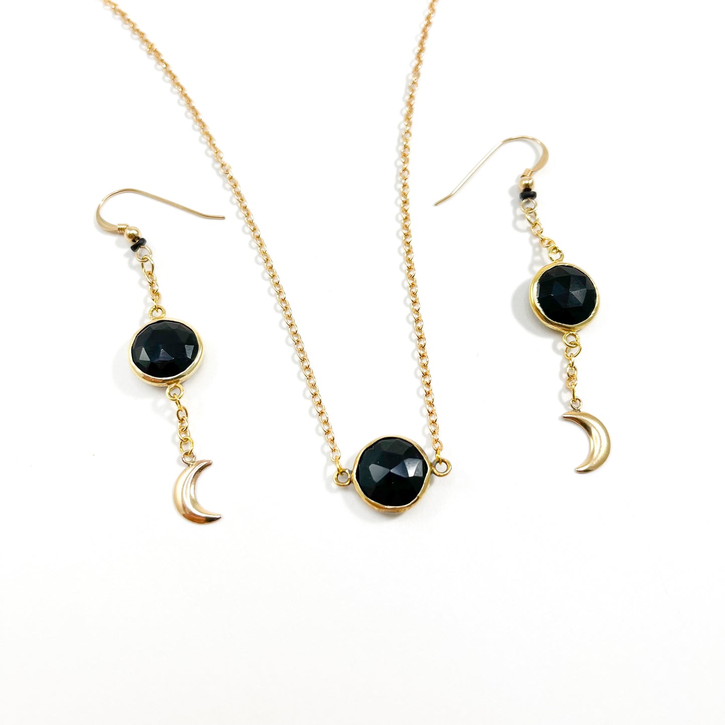 Black Onyx Moon Earrings (Gold)
