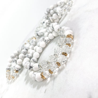 Howlite & Starcut Clear Quartz Bracelet (8mm - Silver)