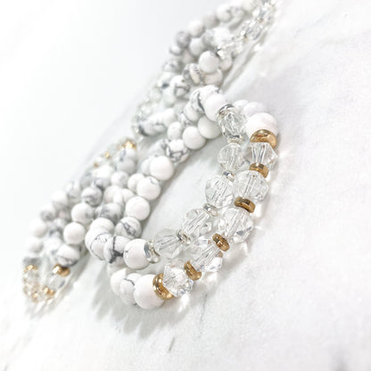 Howlite & Starcut Clear Quartz Bracelet (8mm - Gold)