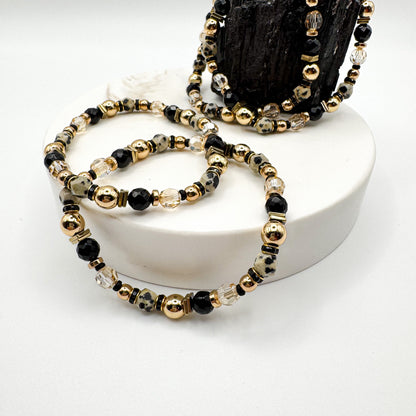 Lustre & Light | Dalmatian Jasper, Black Onyx & Hematite Bracelet | Protection, Joy & Clarity