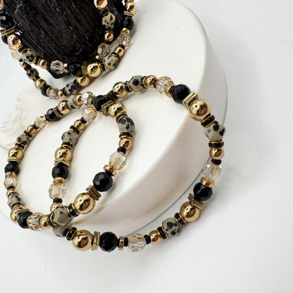 Lustre & Light | Dalmatian Jasper, Black Onyx & Hematite Bracelet | Protection, Joy & Clarity