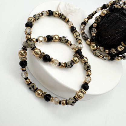 Lustre & Light | Dalmatian Jasper, Black Onyx & Hematite Bracelet | Protection, Joy & Clarity