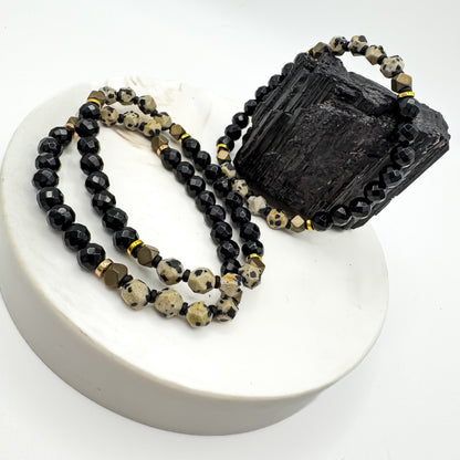 Grounded in Gold | Dalmatian Jasper, Black Onyx & Hematite Bracelet | Protection, Joy & Confidence