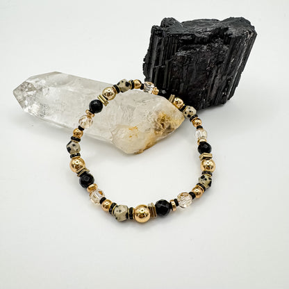 Lustre & Light | Dalmatian Jasper, Black Onyx & Hematite Bracelet | Protection, Joy & Clarity