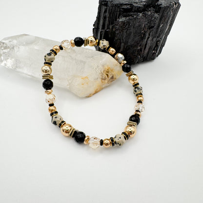 Lustre & Light | Dalmatian Jasper, Black Onyx & Hematite Bracelet | Protection, Joy & Clarity