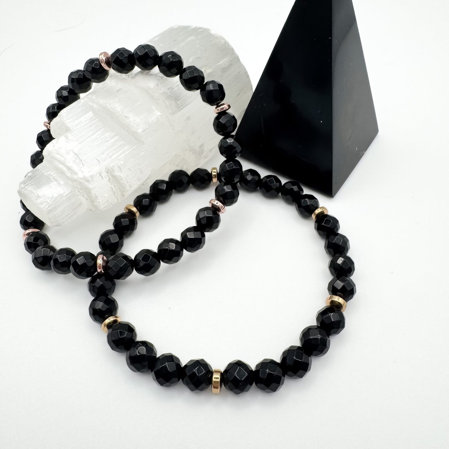 Faceted Black Onyx & Hematite Bracelet - Polished