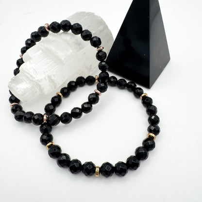 Faceted Black Onyx & Hematite Bracelet - Polished