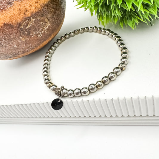 Layering EP Hematite Bracelet w Crystal (Antique Silver 4mm)