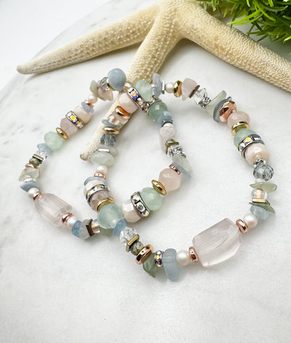 Rose Quartz Luxury Gemstone Bracelet | Silver or Gold Forward