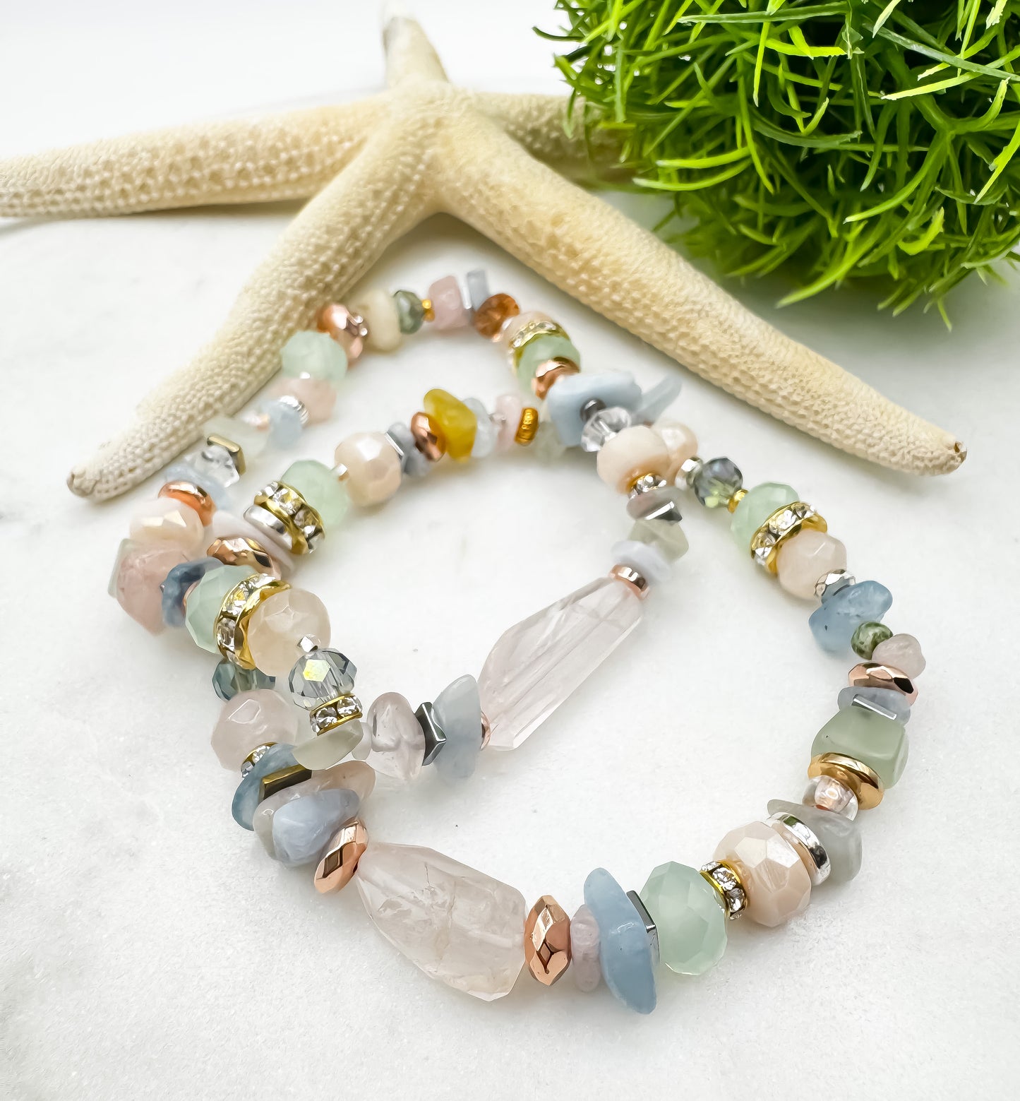 Rose Quartz Luxury Gemstone Bracelet | Silver or Gold Forward