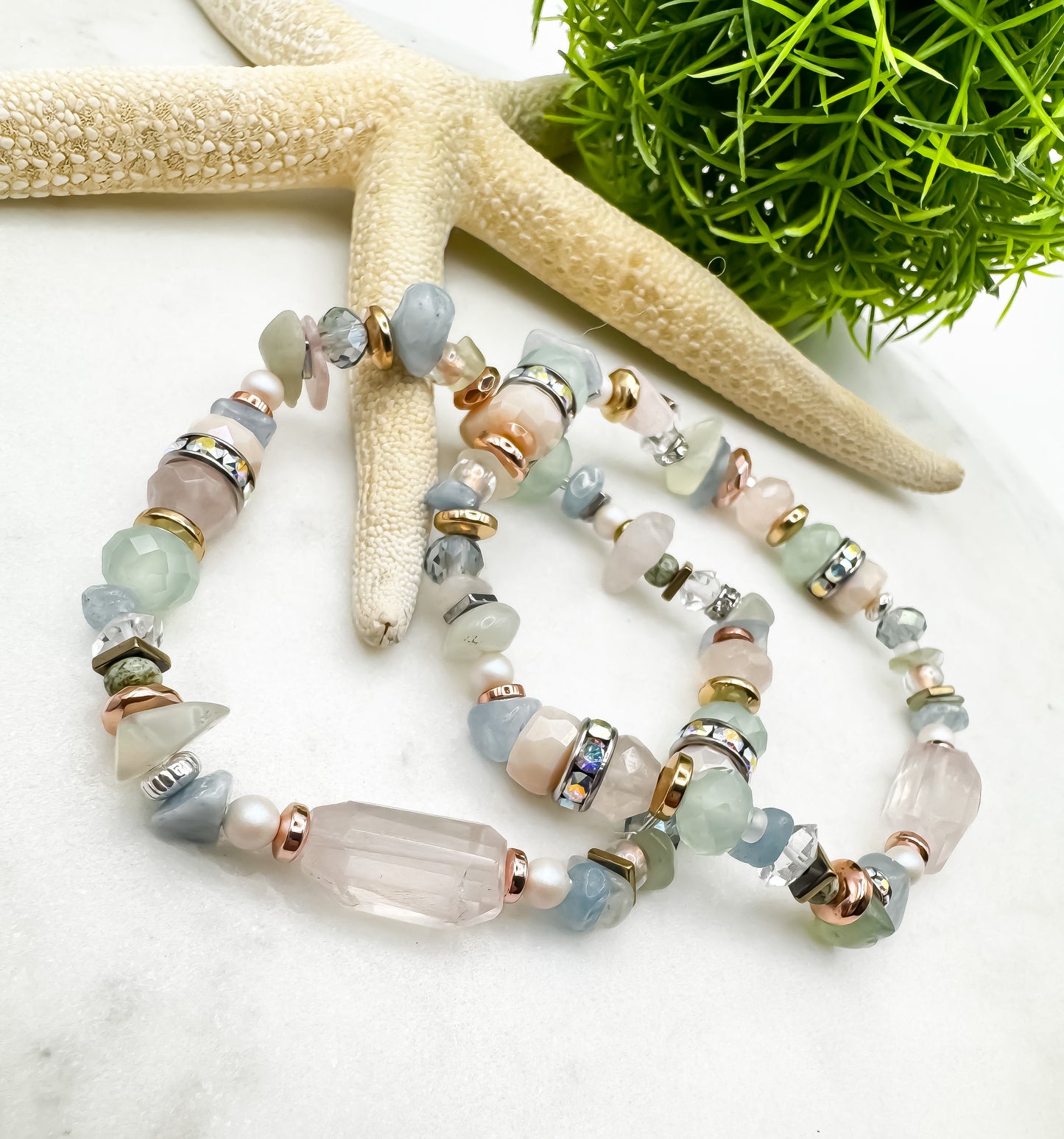 Rose Quartz Luxury Gemstone Bracelet | Silver or Gold Forward
