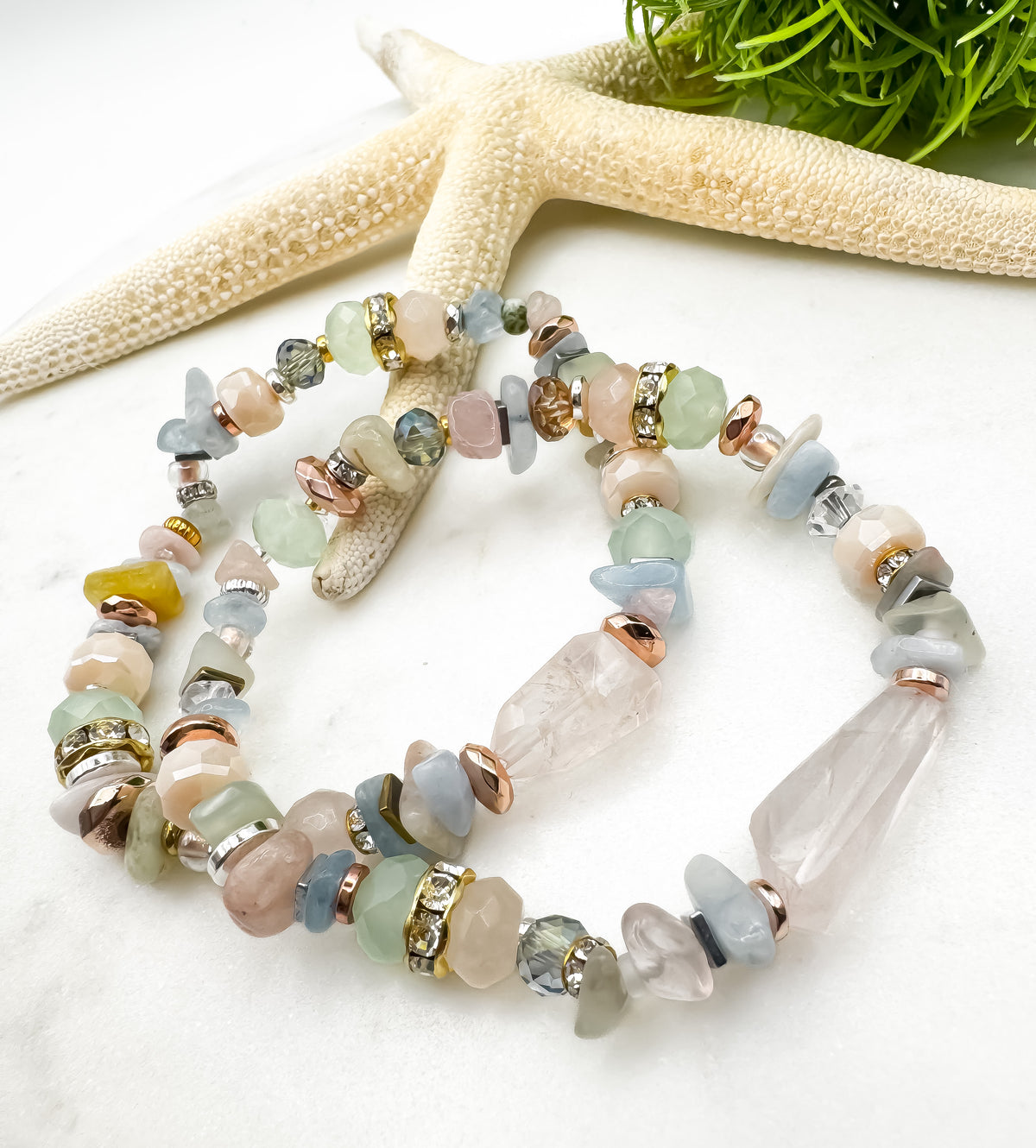Rose Quartz Luxury Gemstone Bracelet | Silver or Gold Forward