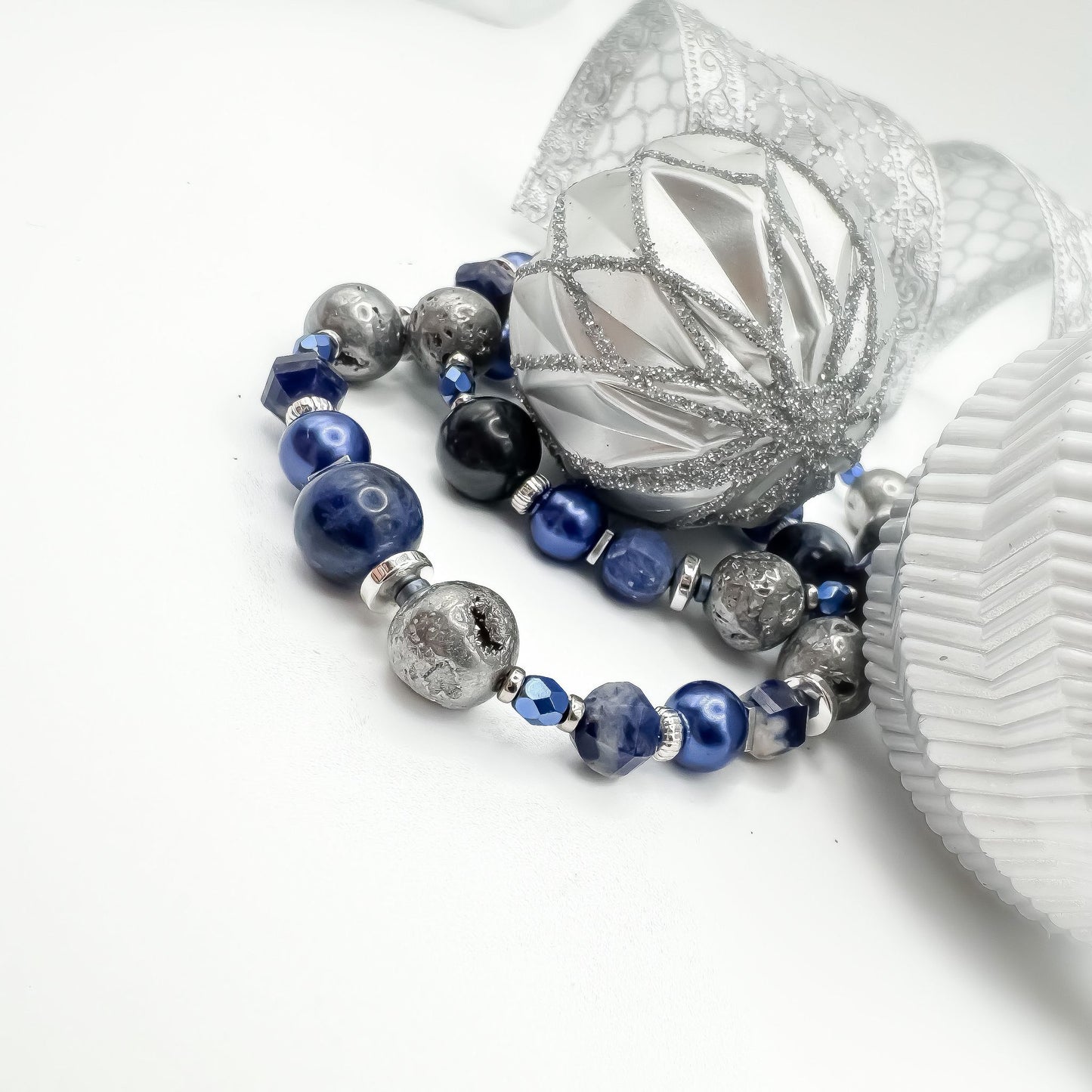 Midnight Stillness Bracelet | Sodalite, Geode Druzy & Hematite