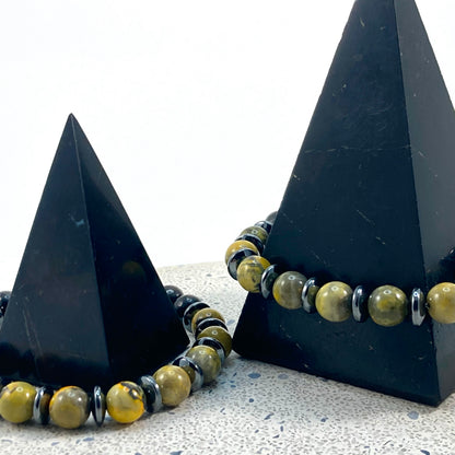 Bumblebee Jasper, Shungite & Hematite Men’s Bracelet