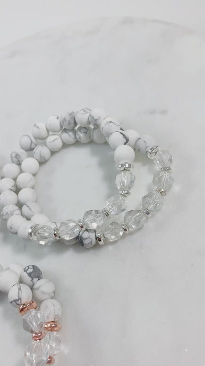 Howlite & Starcut Clear Quartz Bracelet (8mm - Silver)