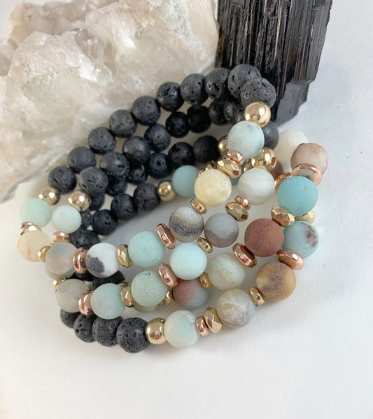 Amazonite + Gold Diffuser Bracelet