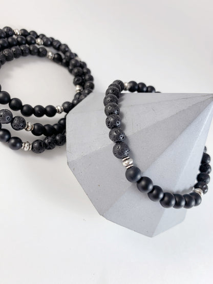 Matte Black Onyx & Lava Stone Diffuser Bracelet (7.5")