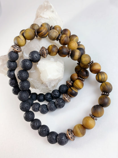 Men’s Tiger’s Eye & Lava Stone Diffuser Bracelet