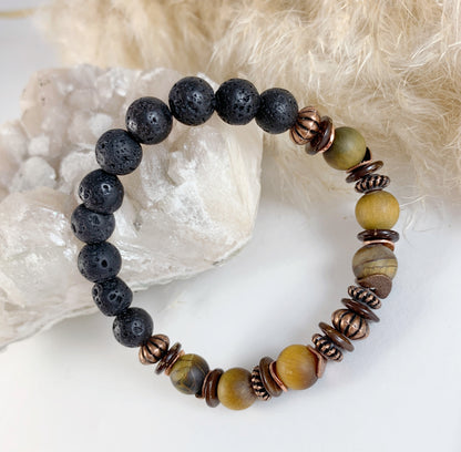 Men’s Tiger’s Eye & Lava Stone Diffuser Bracelet