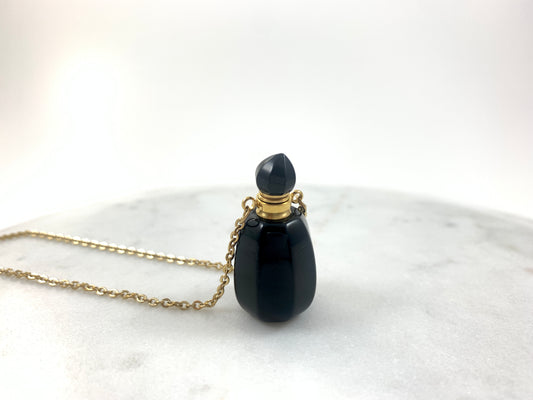 Black Obsidian EO Love Potion Bottle Necklace W/Gold Chain