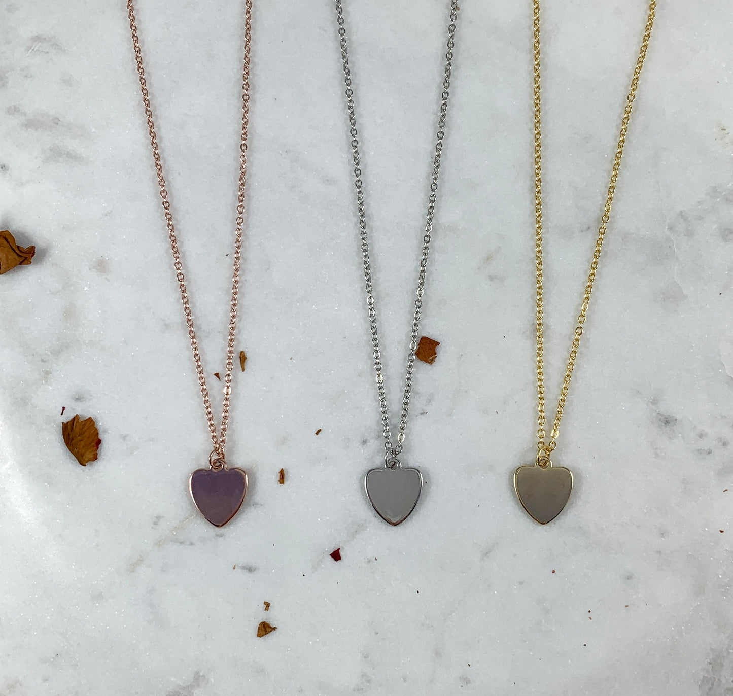 Hand Stamped Heart Initial Necklaces - Yellow Gold