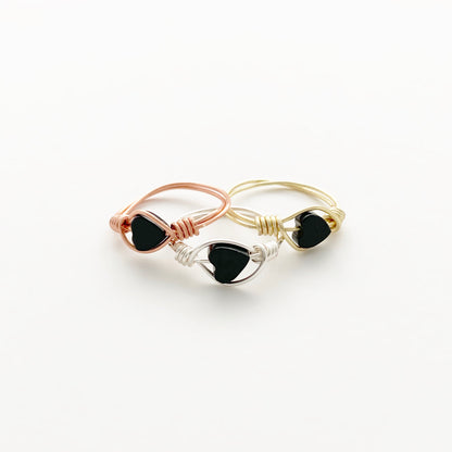 🖤 Black Onyx Heart Wire-Wrapped Ring