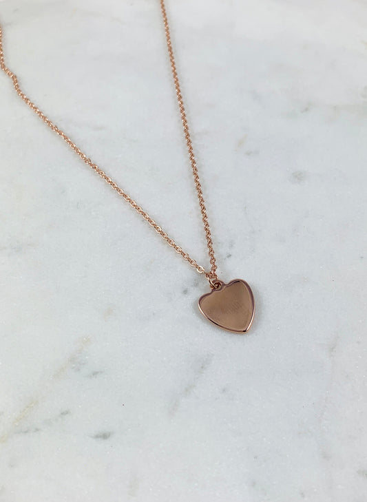 Hand Stamped Heart Initial Necklaces - Rose Gold