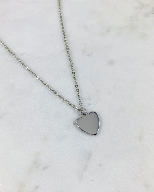 Hand Stamped Heart Initial Necklaces - White Gold