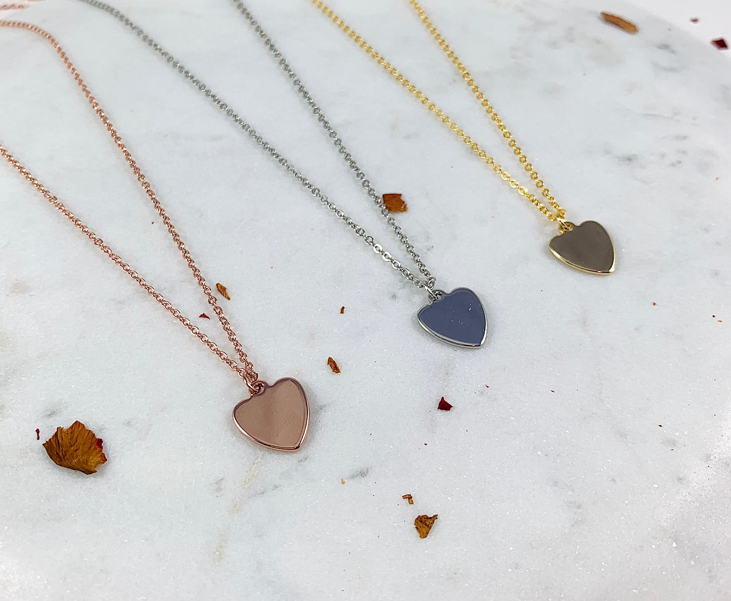 Hand Stamped Heart Initial Necklaces - Rose Gold