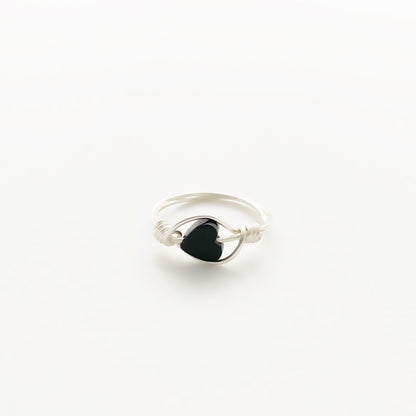 🖤 Black Onyx Heart Wire-Wrapped Ring