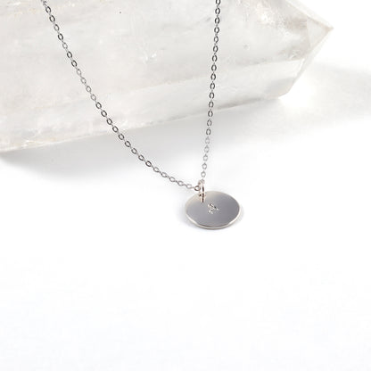 Hand Stamped Initial Necklaces - White Gold (Round)