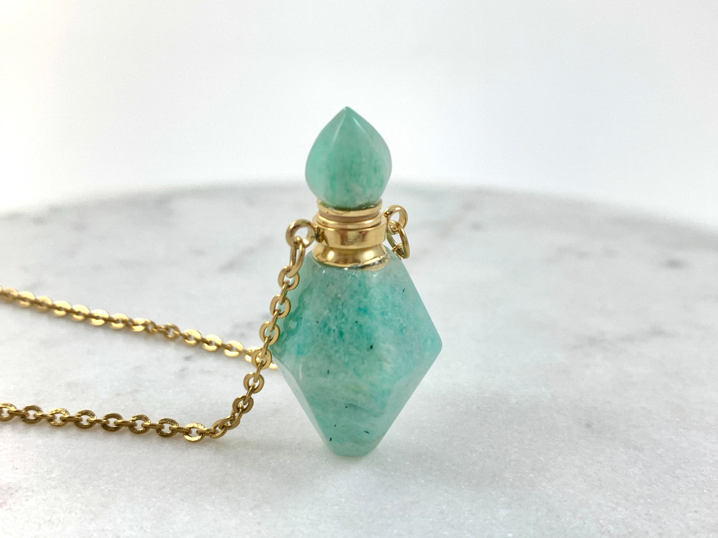 Amazonite EO Love Potion Bottle Necklace W/Gold Chain