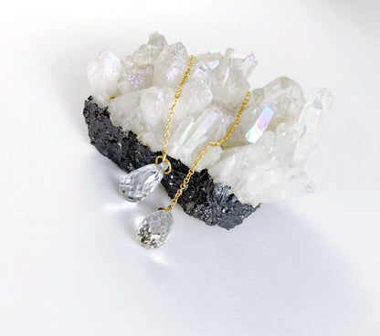 Clear Quartz & 14kt Gold Briolette Threader Earrings