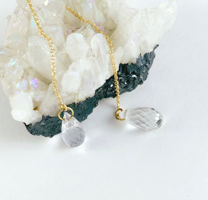 Clear Quartz & 14kt Gold Briolette Threader Earrings