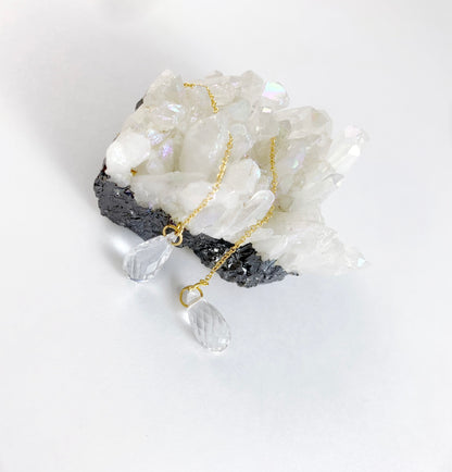 Clear Quartz & 14kt Gold Briolette Threader Earrings