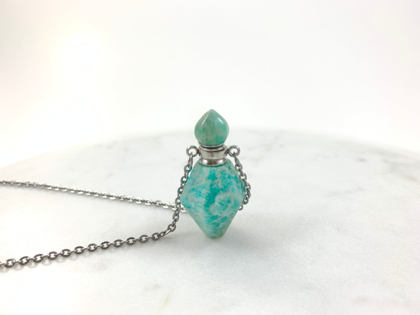 Amazonite EO Love Potion Bottle Necklace W/Silver Chain